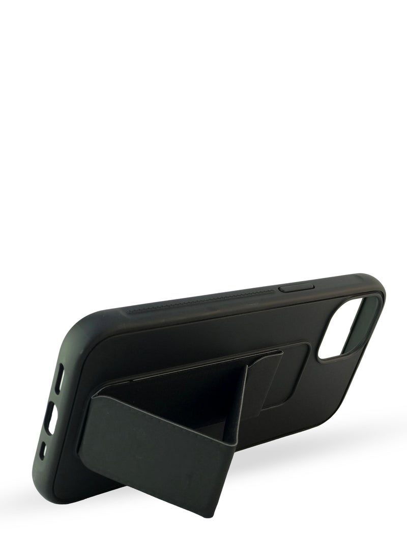 For Apple iPhone 13 Mini Silicone Back Case with Leather Handle Wrist Strap , Kickstand Back Feature Landscape and Portrait , Magnetic Holder Compatible with Apple iPhone 13 Mini  (5.4'') (Black)