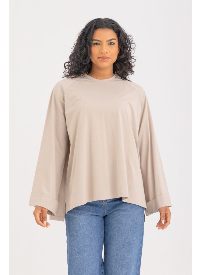 Dresscode Oversized Beige Long Sleeved Top - Image 1
