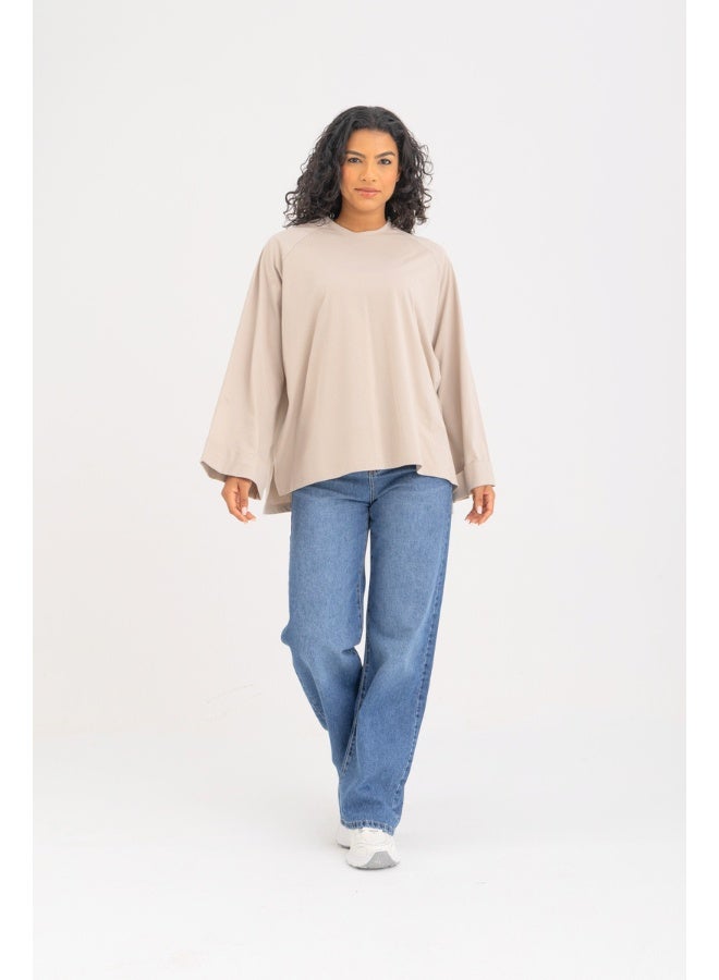 Dresscode Oversized Beige Long Sleeved Top - Image 2