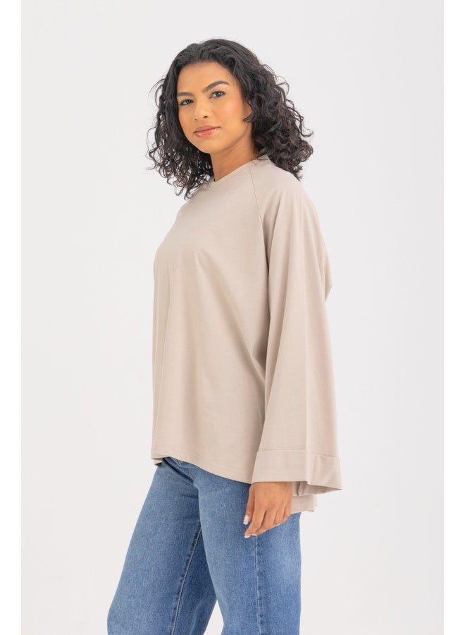 Dresscode Oversized Beige Long Sleeved Top - Image 4