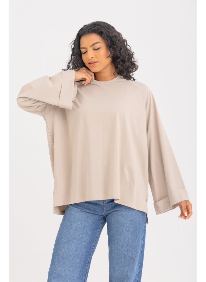 Dresscode Oversized Beige Long Sleeved Top - Image 3