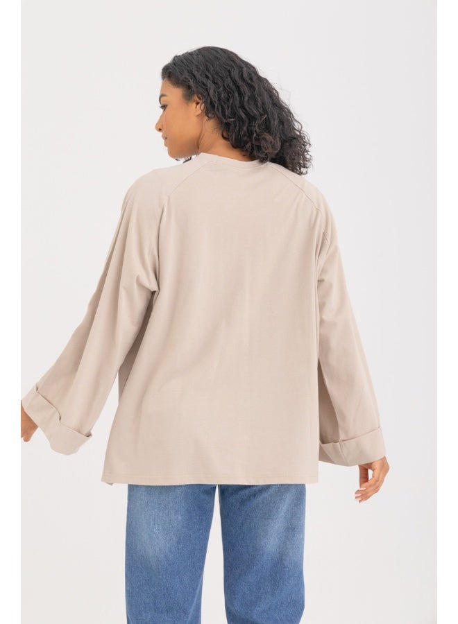 Dresscode Oversized Beige Long Sleeved Top - Image 5
