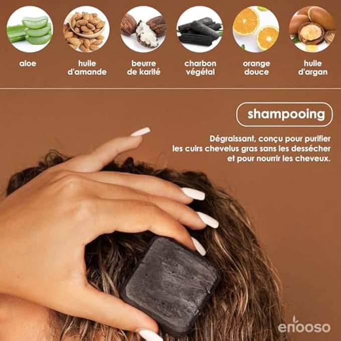 - SOLID SHAMPOO FOR OILY HAIR - ORGANIC SHOWER GEL WITHOUT SOAP PIECE WITH VEGETABLE CHARCOAL, ARGAN OIL AND SHEA BUTTER - 100% VEGAN & PLASTIC FREE - 130 G - Image 2