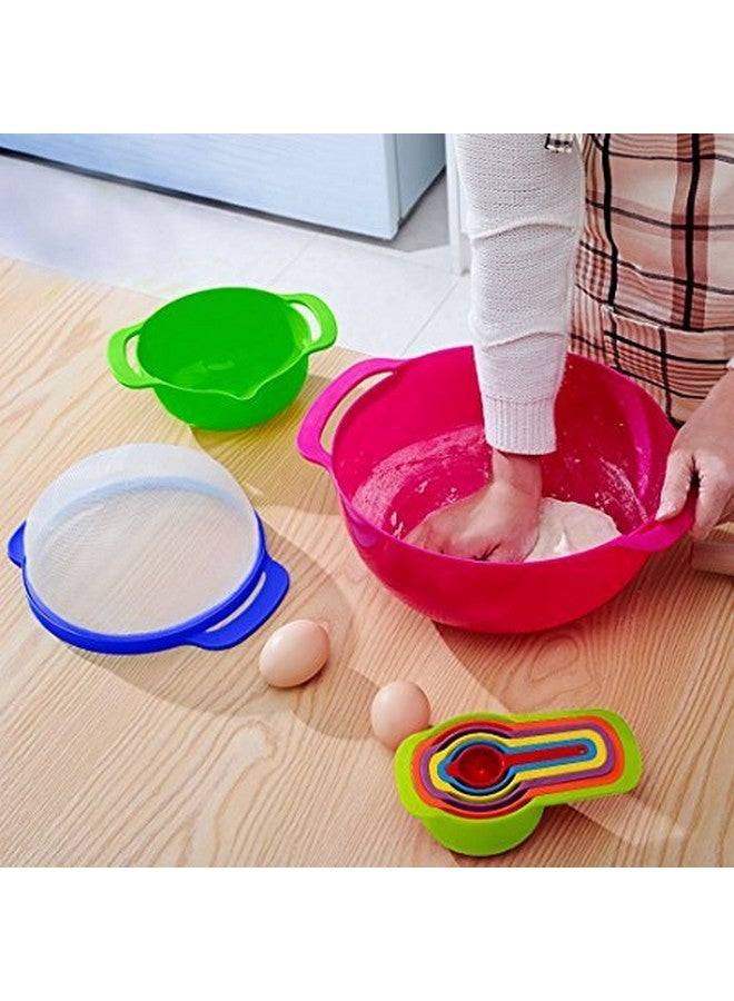 Xtore Plastic 10 Pcs Kitchen Bowl Set Versatile Nested Mixing Bowls With Handles, Including Container, Colander, Sieve And Measuring Cups- (Pack Of 10, Multicolor), 1.65 Liter - Image 2