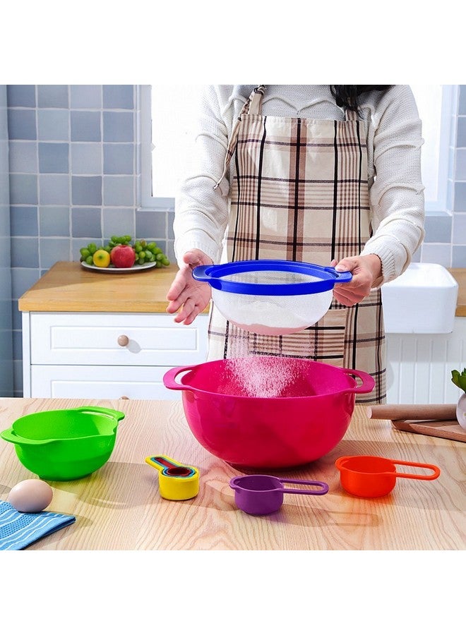 Xtore Plastic 10 Pcs Kitchen Bowl Set Versatile Nested Mixing Bowls With Handles, Including Container, Colander, Sieve And Measuring Cups- (Pack Of 10, Multicolor), 1.65 Liter - Image 4