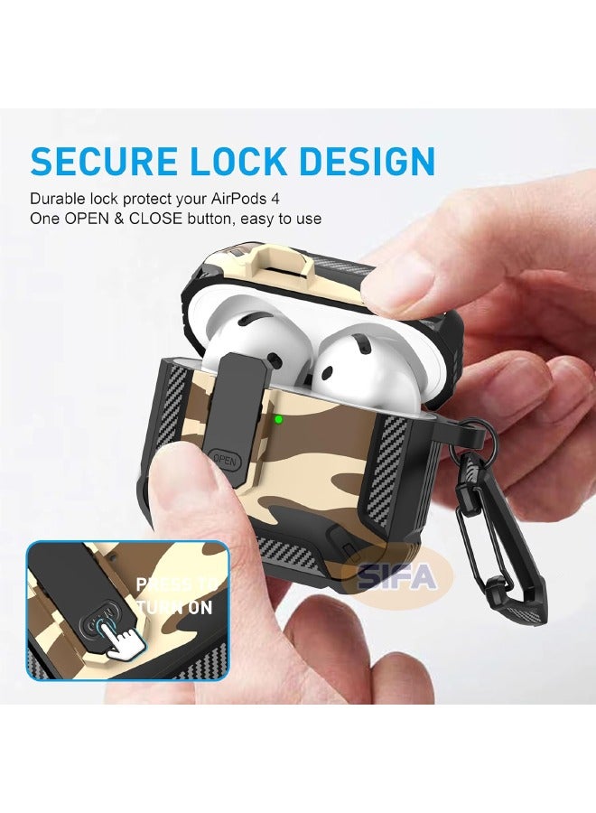Airpods 4 Case, Airpods 4th Generation Case with Lock, Airpods 4 Generation Case Cover with Cleaner Kit, Hard Shell Rugged Shockproof Cover with Keychain Apple Airpods 4 2024 (Camo Brown) - Image 3