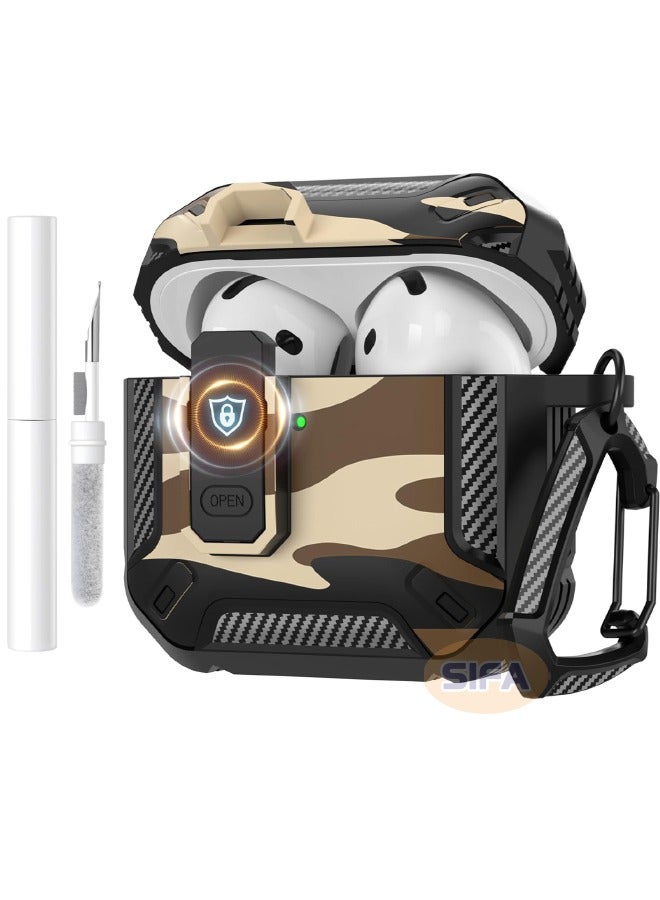 Airpods 4 Case, Airpods 4th Generation Case with Lock, Airpods 4 Generation Case Cover with Cleaner Kit, Hard Shell Rugged Shockproof Cover with Keychain Apple Airpods 4 2024 (Camo Brown) - Image 1