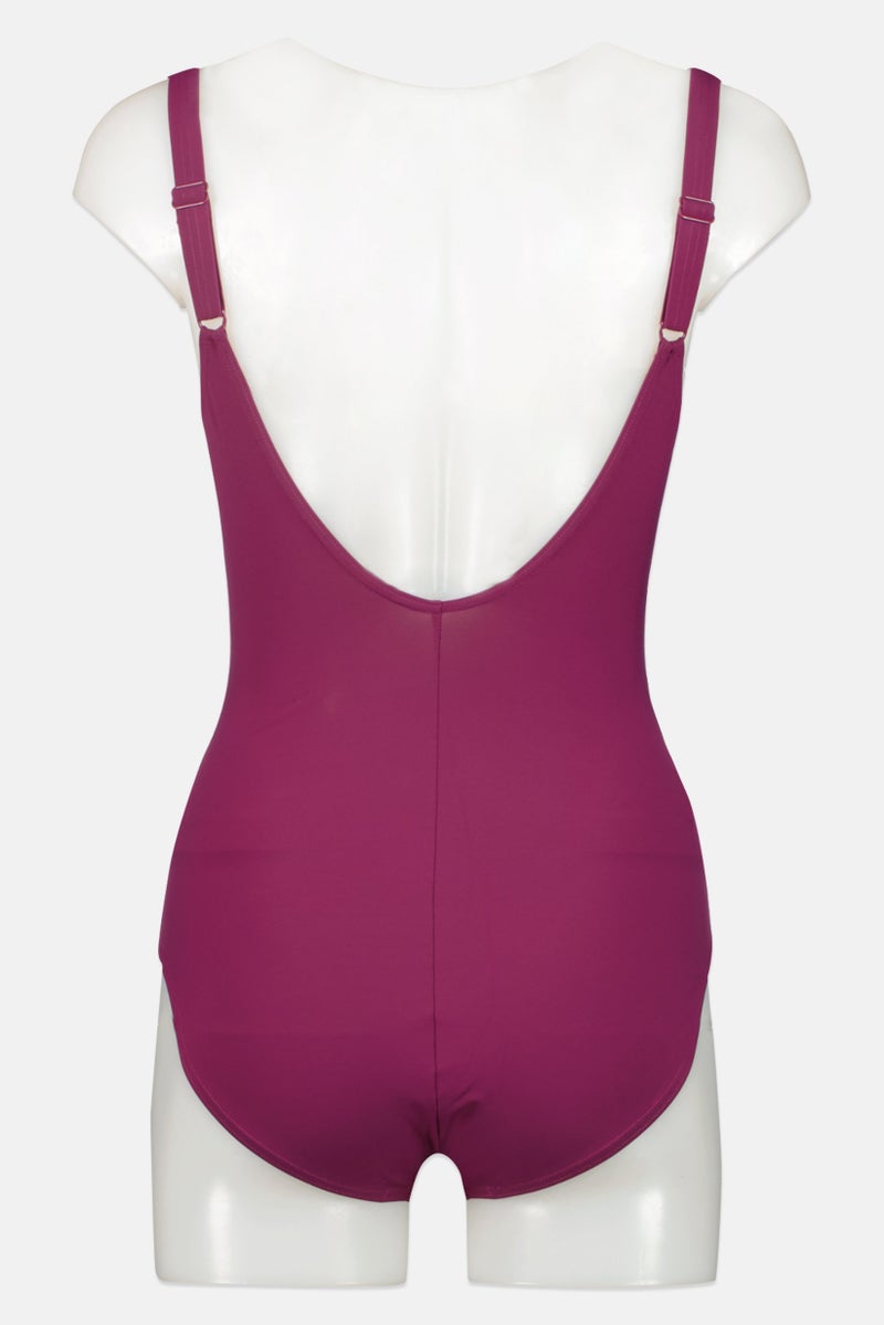 speedo Women Solid One Piece Sports Swimsuit, Mauve - Image 2