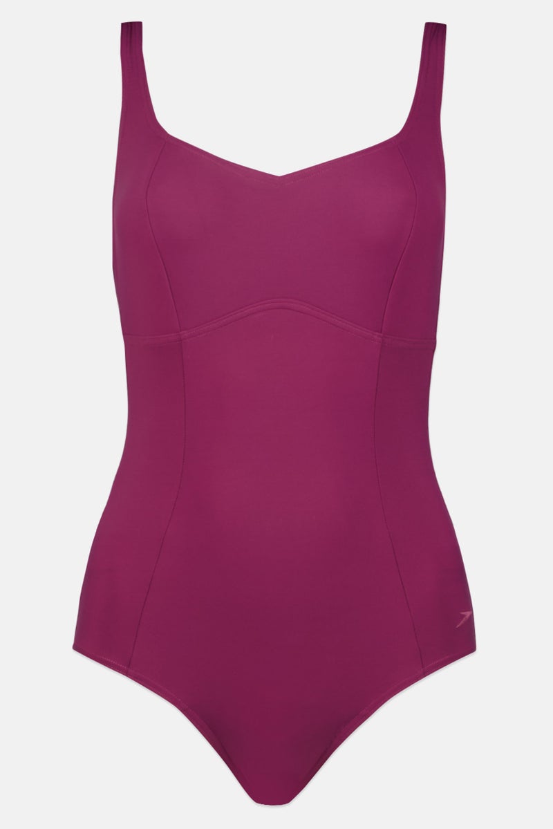 speedo Women Solid One Piece Sports Swimsuit, Mauve - Image 1