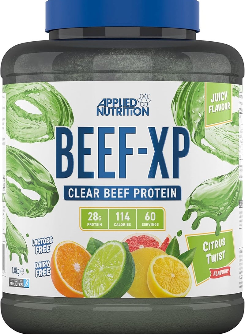 Applied Nutrition Applied Nutrition Beef XP - Clear Hydrolysed Beef Protein Isolate, Fruit Juice Style, Dairy Free Beef Protein Powder, Lactose Free, Zero Sugar, Low Fat, 1.8kg - 60 Servings (Citrus Twist)  - Image 1