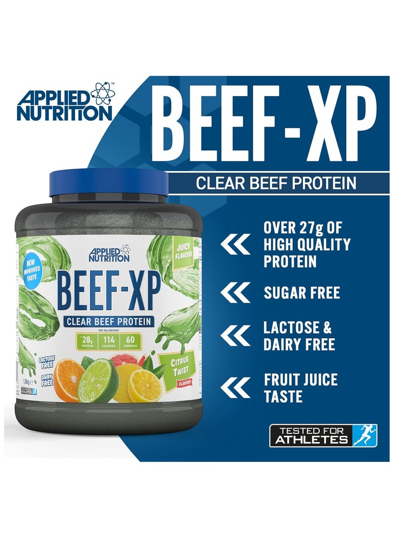Applied Nutrition Applied Nutrition Beef XP - Clear Hydrolysed Beef Protein Isolate, Fruit Juice Style, Dairy Free Beef Protein Powder, Lactose Free, Zero Sugar, Low Fat, 1.8kg - 60 Servings (Citrus Twist)  - Image 2