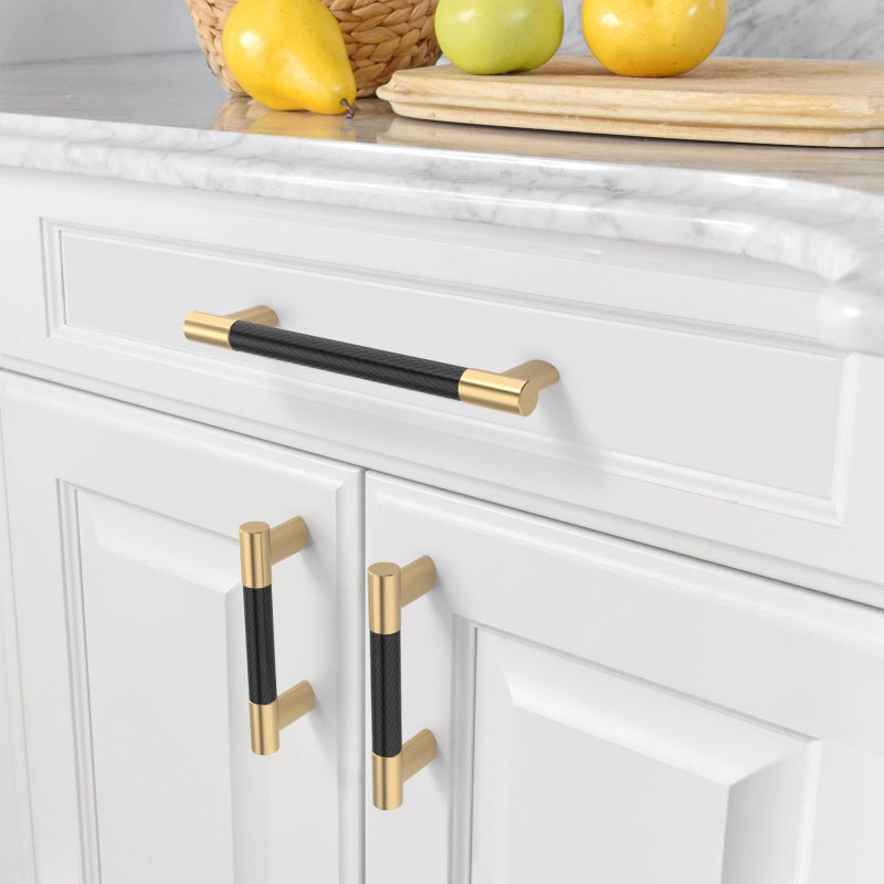 Amerdeco 10 Pack Matte Black and Gold Knurled Cabinet Pulls 5 Inch Hole Center Kitchen Cabinet Handles for Drawer Cupboard and Wardrobe ZH0038â€¦ - Image 4