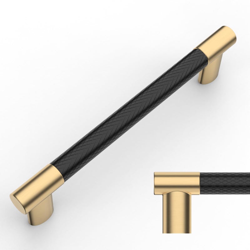 Amerdeco 10 Pack Matte Black and Gold Knurled Cabinet Pulls 5 Inch Hole Center Kitchen Cabinet Handles for Drawer Cupboard and Wardrobe ZH0038â€¦ - Image 2