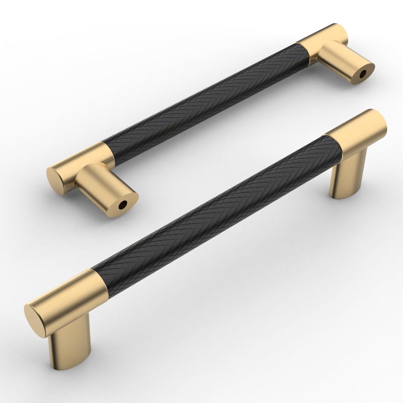 Amerdeco 10 Pack Matte Black and Gold Knurled Cabinet Pulls 5 Inch Hole Center Kitchen Cabinet Handles for Drawer Cupboard and Wardrobe ZH0038â€¦ - Image 1
