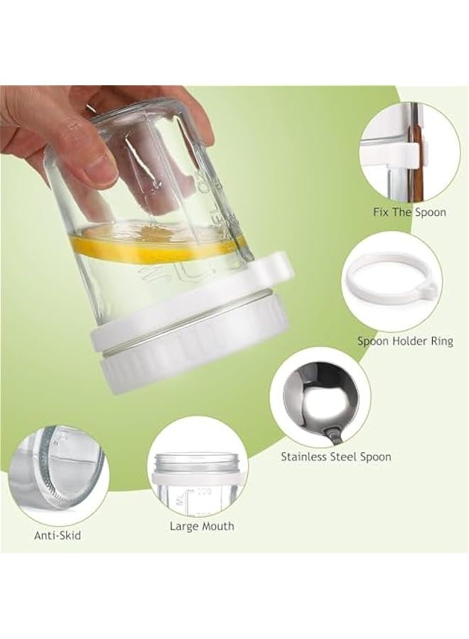 بيوينتي 6 حزمة جرات الشوفان الليلية مع الأغطية والملاعق (3 أبيض، 3 رمادي، 350 مل) - حاويات زجاجية قابلة لإعادة الاستخدام مع علامات القياس للفطور، دقيق الشوفان، الحليب، الحبوب، تخزين الفواكه - Image 2