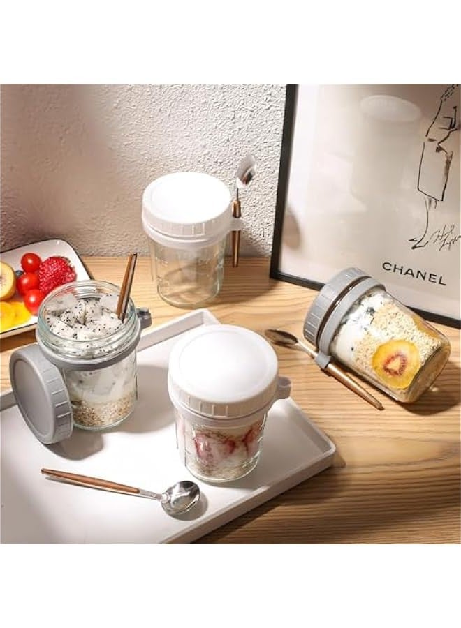 بيوينتي 6 حزمة جرات الشوفان الليلية مع الأغطية والملاعق (3 أبيض، 3 رمادي، 350 مل) - حاويات زجاجية قابلة لإعادة الاستخدام مع علامات القياس للفطور، دقيق الشوفان، الحليب، الحبوب، تخزين الفواكه - Image 4