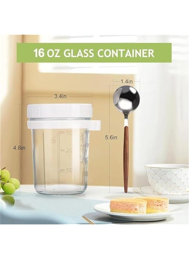 بيوينتي 6 حزمة جرات الشوفان الليلية مع الأغطية والملاعق (3 أبيض، 3 رمادي، 350 مل) - حاويات زجاجية قابلة لإعادة الاستخدام مع علامات القياس للفطور، دقيق الشوفان، الحليب، الحبوب، تخزين الفواكه - Image 3