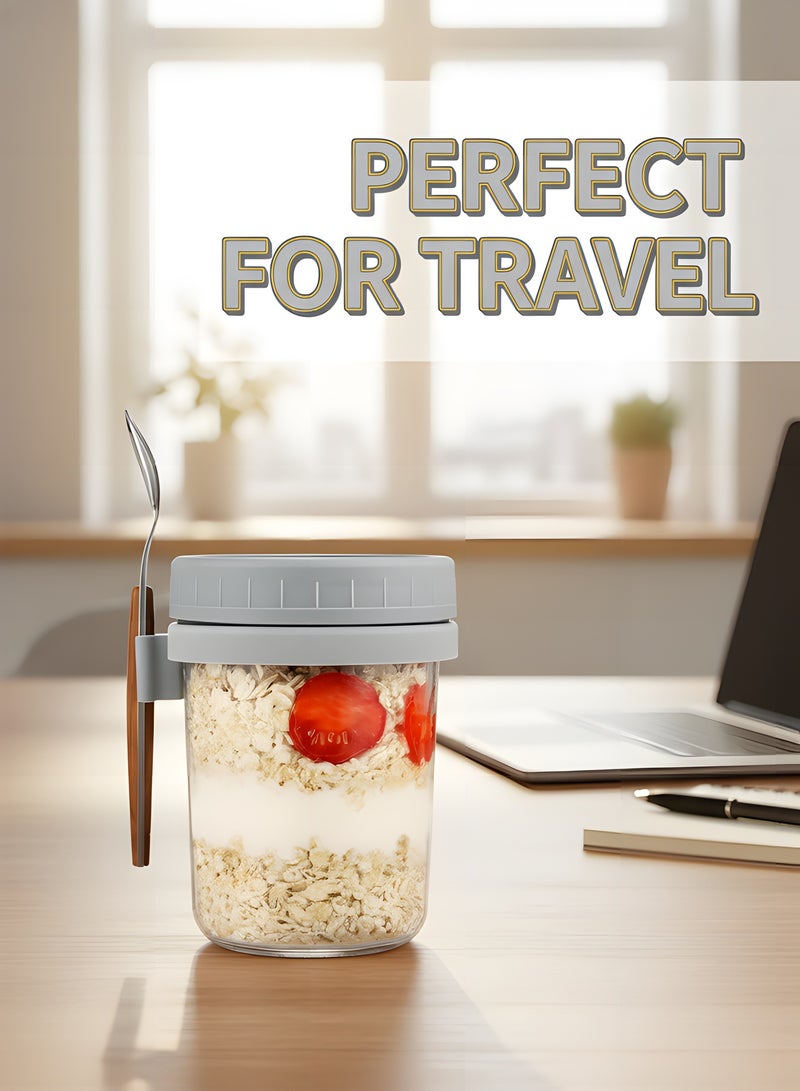 Beauenty 6-Pack Overnight Oats Jars with Lids & Spoons (3 White, 3 Grey, 350ml) – Reusable Glass Containers with Measurement Marks for Breakfast, Oatmeal, Milk, Cereal, Fruit Storage - Image 3