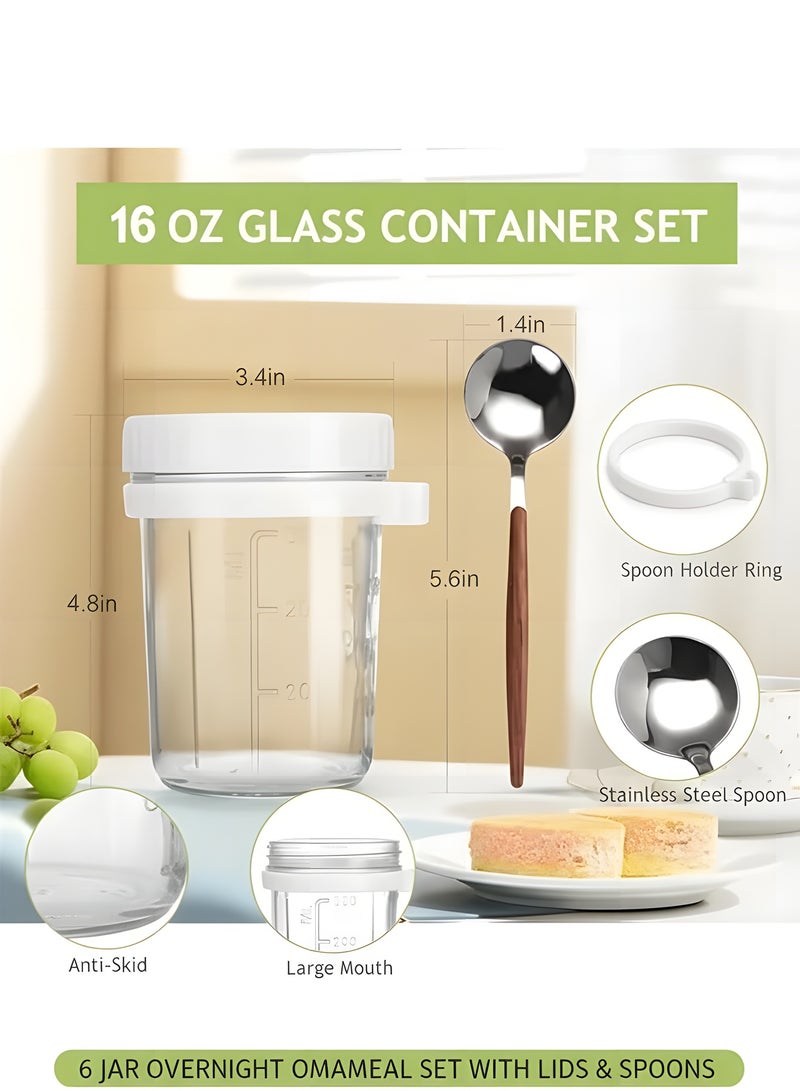 Beauenty 6-Pack Overnight Oats Jars with Lids & Spoons (3 White, 3 Grey, 350ml) – Reusable Glass Containers with Measurement Marks for Breakfast, Oatmeal, Milk, Cereal, Fruit Storage - Image 4