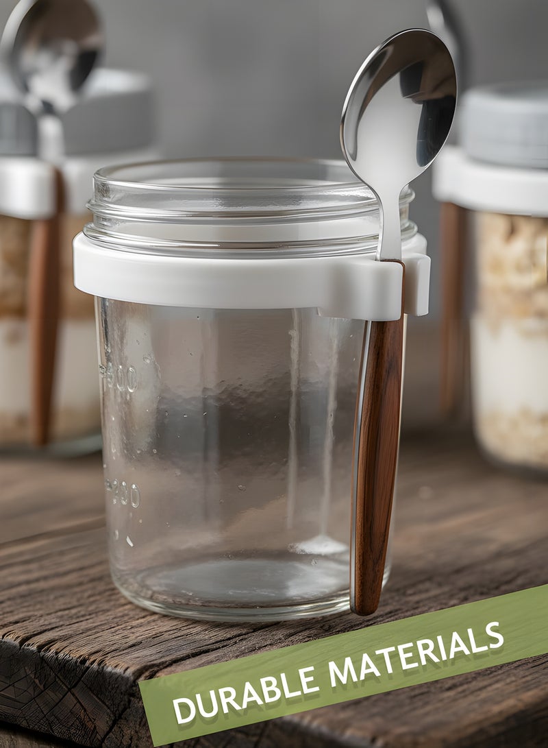 Beauenty 6-Pack Overnight Oats Jars with Lids & Spoons (3 White, 3 Grey, 350ml) – Reusable Glass Containers with Measurement Marks for Breakfast, Oatmeal, Milk, Cereal, Fruit Storage - Image 5