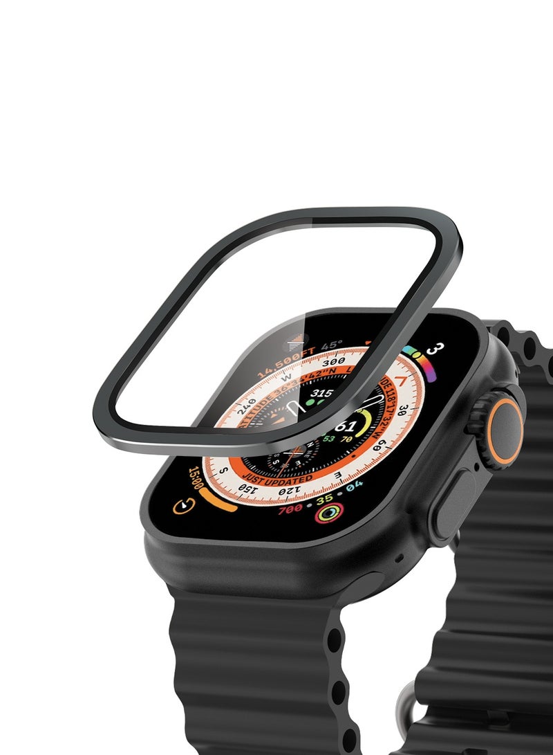 Moxedo Crystal Armor Screen Protector with Aluminium Alloy Bumper Frame, Keep Original Designed for Apple Watch Ultra Series 2024/2023/2022 49mm - Black - Image 1