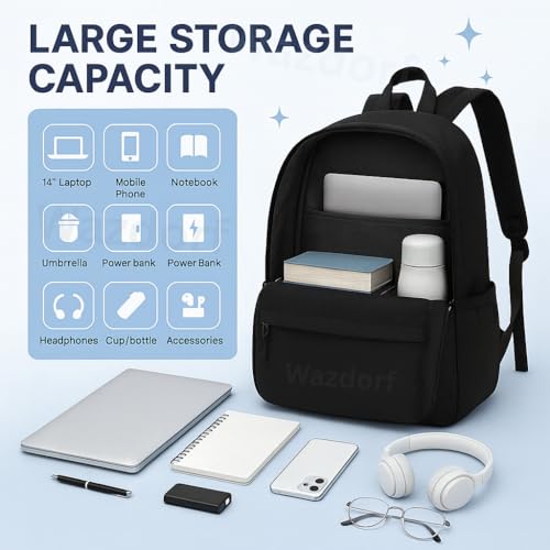 Wazdorf 23L Laptop Backpack for Men & Women with Bottle Pockets | Padded Shoulder Adjustable Straps, Multi Compartments | Office, Travel & College Bag | Unisex Bag, Front Organiser - Image 2