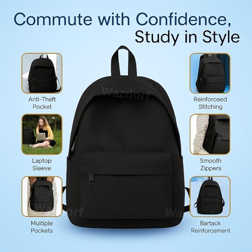Wazdorf 23L Laptop Backpack for Men & Women with Bottle Pockets | Padded Shoulder Adjustable Straps, Multi Compartments | Office, Travel & College Bag | Unisex Bag, Front Organiser - Image 4