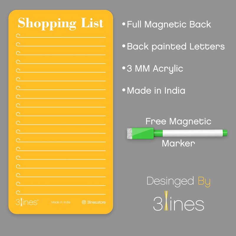 3 Lines Grocery Shopping List Fridge Magnet With Marker|Smart Planning & Shopping for family, working professionals|Personal Organisers,To Do List|Size 12x24 cms Acrylic Board |Papaya Color| L - Image 5