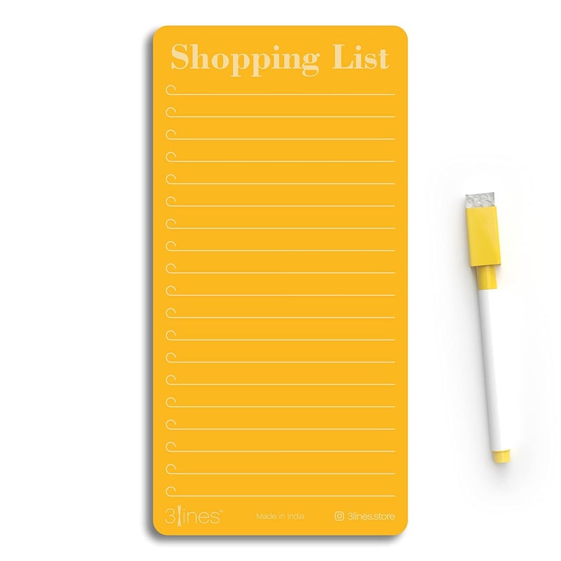 3 Lines Grocery Shopping List Fridge Magnet With Marker|Smart Planning & Shopping for family, working professionals|Personal Organisers,To Do List|Size 12x24 cms Acrylic Board |Papaya Color| L - Image 1
