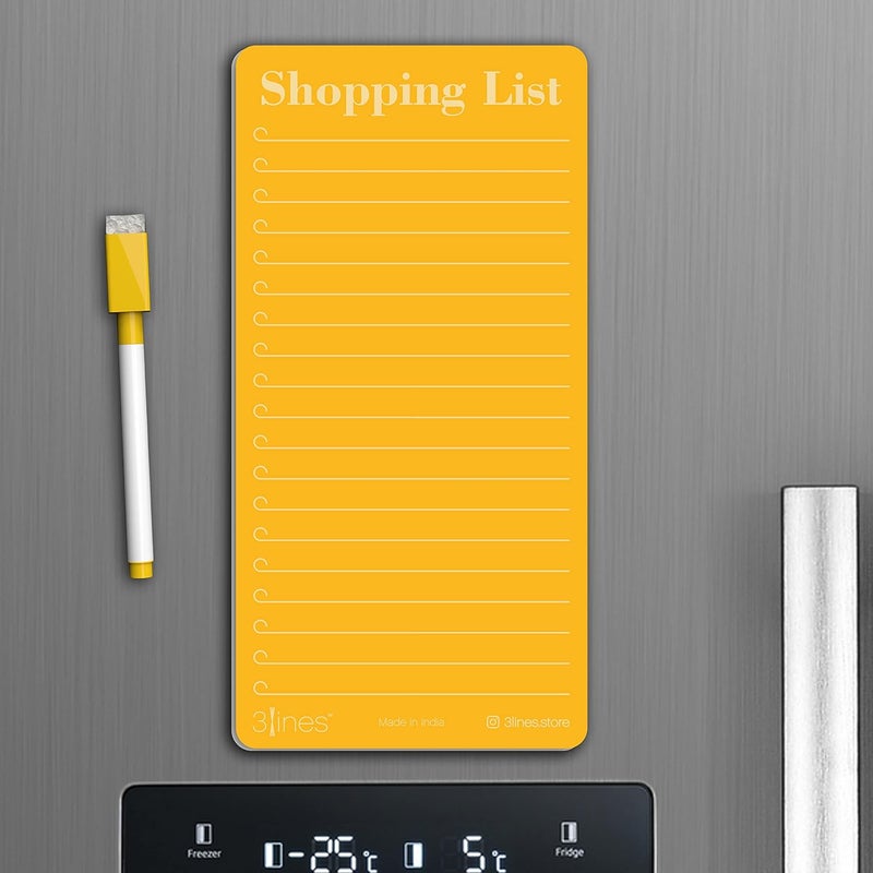 3 Lines Grocery Shopping List Fridge Magnet With Marker|Smart Planning & Shopping for family, working professionals|Personal Organisers,To Do List|Size 12x24 cms Acrylic Board |Papaya Color| L - Image 3