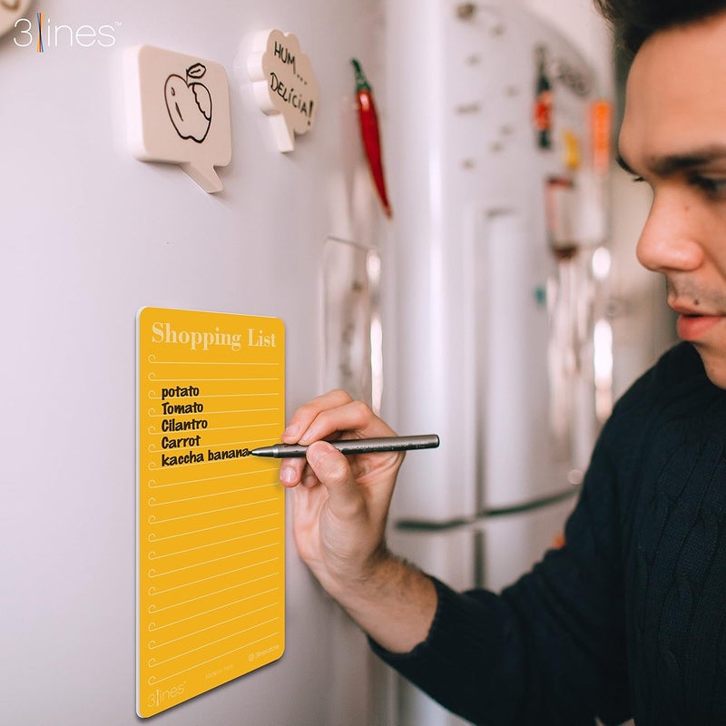3 Lines Grocery Shopping List Fridge Magnet With Marker|Smart Planning & Shopping for family, working professionals|Personal Organisers,To Do List|Size 12x24 cms Acrylic Board |Papaya Color| L - Image 2
