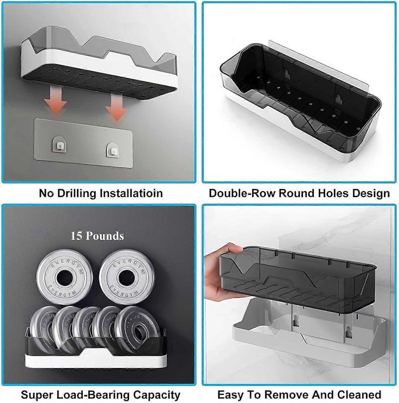 DOOMSDAY رف الحمام ذاتي اللصق DOOMSDAY - منظم مثبت على الحائط بدون حفر مع خطافات وتخزين للاستحمام، حوض، بلاستيك مقاوم للماء، تصميم أنيق باللونين الأسود والأبيض - Image 5