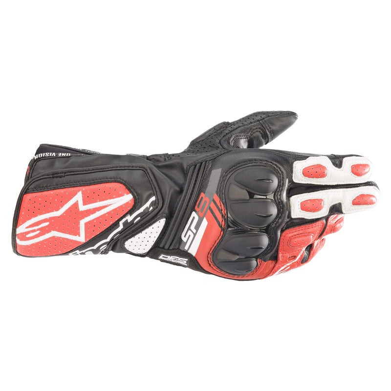 Alpinestars SP-8 V3 Gloves, Full Gauntlet Leather, CE-Certified, Race-Inspired Fit, Knuckle Protection, Reinforced Palm, Multi-Panel Construction, S, Black/White/Bright Red - Image 3