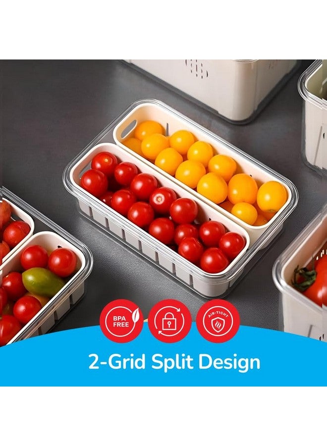 PRIME PICK صندوق تخزين الثلاجة محكم الإغلاق من برايم بيك مع صينية تصريف قابلة للإزالة، صندوق تصريف الطعام، فاصل الفواكه والخضروات، صناديق الفريزر - Image 5