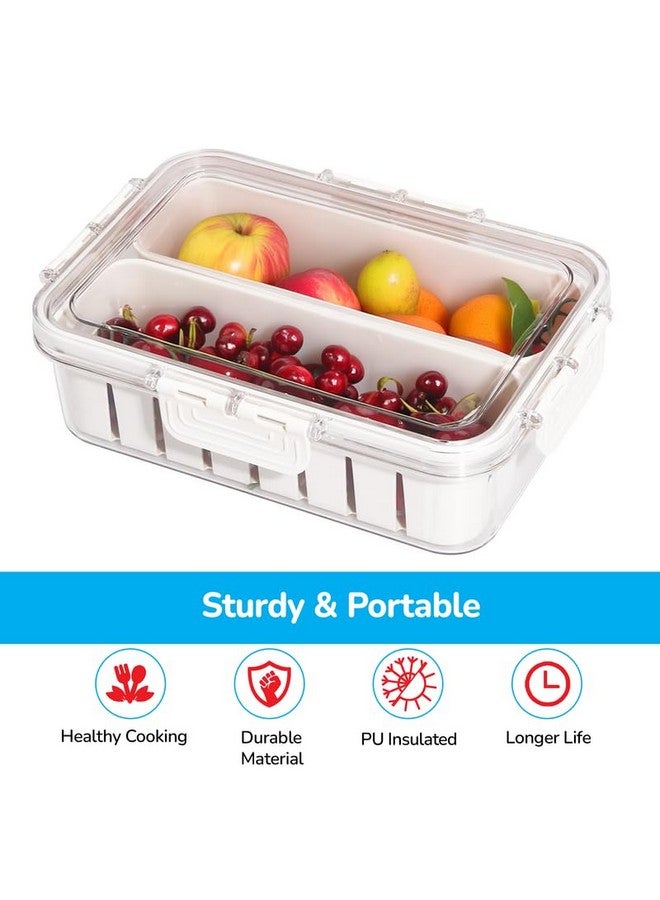 PRIME PICK صندوق تخزين الثلاجة محكم الإغلاق من برايم بيك مع صينية تصريف قابلة للإزالة، صندوق تصريف الطعام، فاصل الفواكه والخضروات، صناديق الفريزر - Image 3