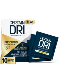 CERTAIN DRI Certain Dri Antiperspirant Wipes for Excessive Sweating and Hyperhidrosis, Clinical Strength Protection Against Odor and Perspiration Lasting 72 Hours, Travel Friendly, Dermatologist Recommended, 10ct 