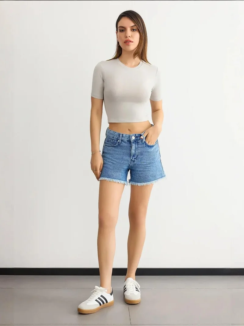 HICCUP Crew Neck Basic Crop top