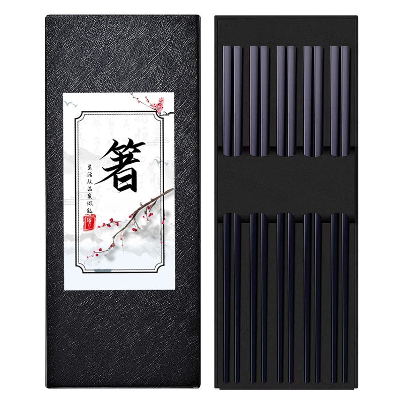 304 Stainless Steel Chopsticks 5-Pair Gold-Tone Color Titanium Coated with Custom Logo Box Black light body 