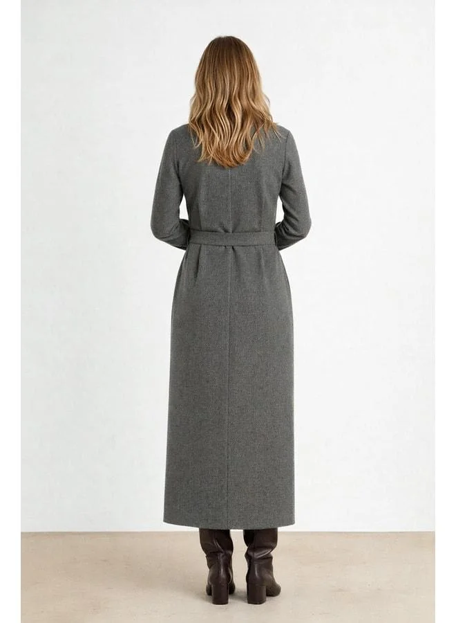 Mısırlı 1951 Dark Gray Waist Belted Shirt Dress.