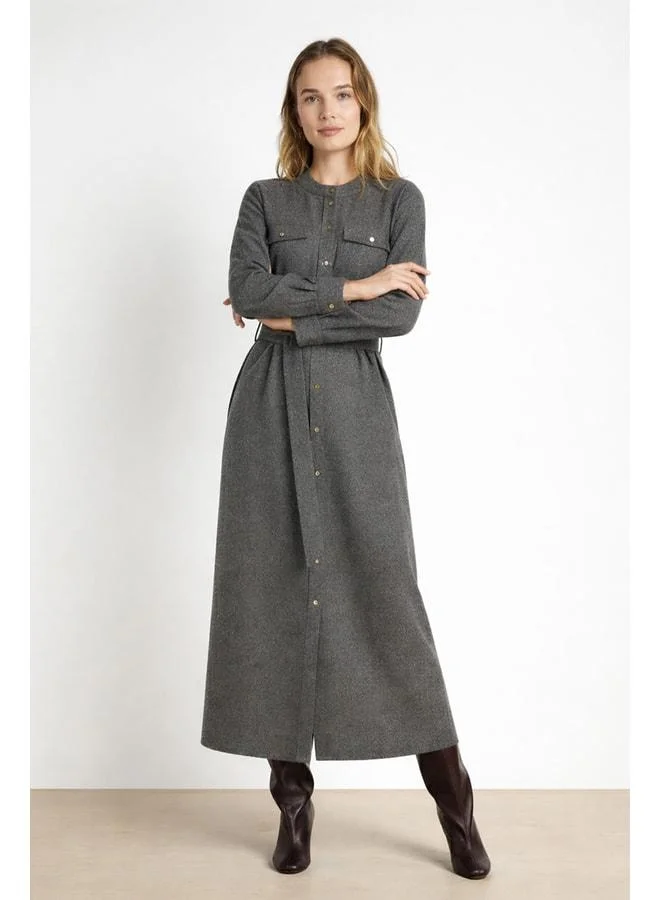 Mısırlı 1951 Dark Gray Waist Belted Shirt Dress.