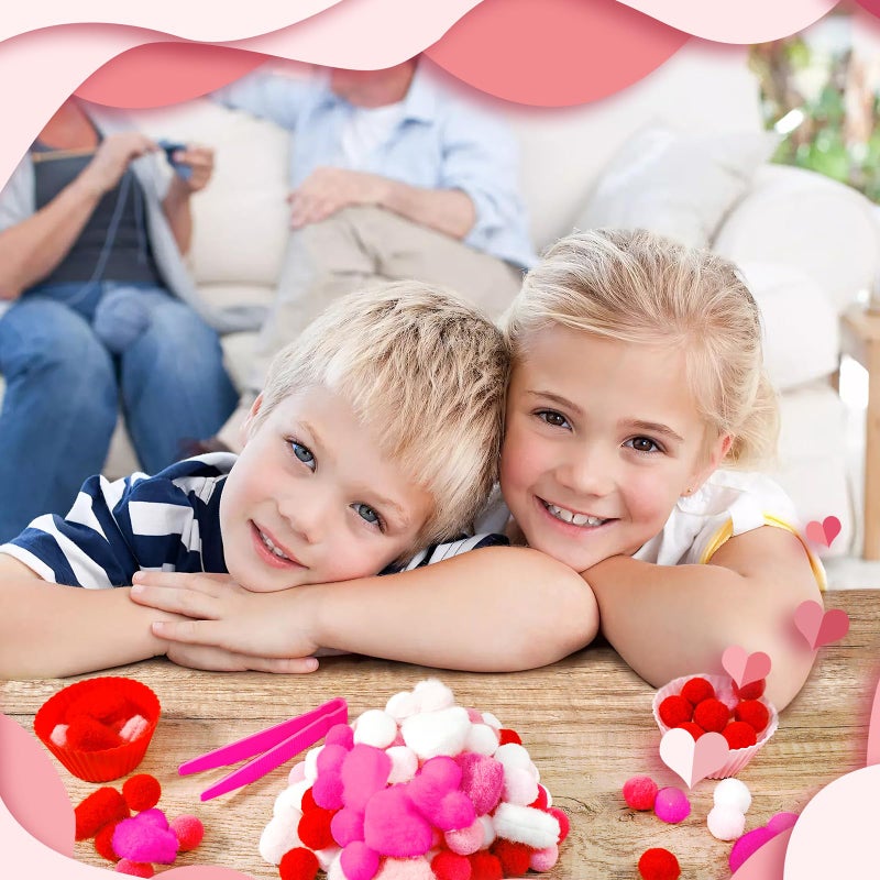 Bbiamsleep 257 Pcs Valentine's Day Sensory Bin Filler Fine Motor Skills Counting Sorting Valentine Pom Poms Decoration Sensory Bin Items for Valentine's Day Sorting Counting Training - Image 5