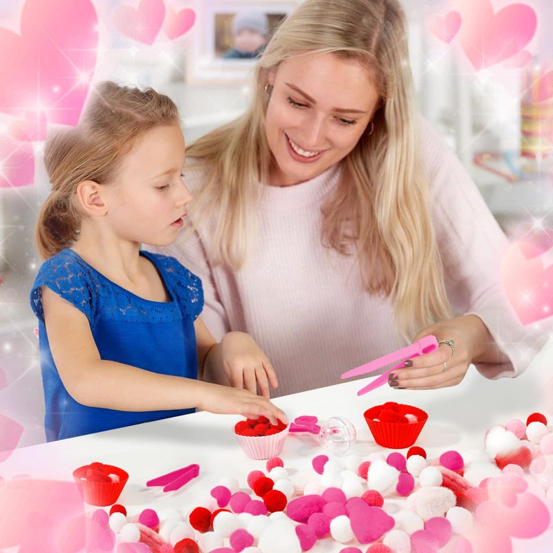 Bbiamsleep 257 Pcs Valentine's Day Sensory Bin Filler Fine Motor Skills Counting Sorting Valentine Pom Poms Decoration Sensory Bin Items for Valentine's Day Sorting Counting Training - Image 4