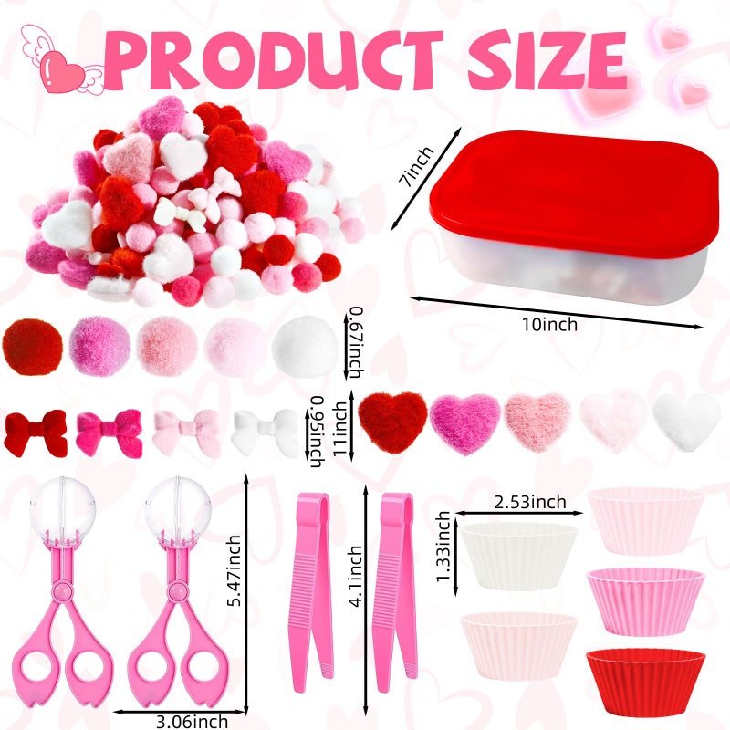Bbiamsleep 257 Pcs Valentine's Day Sensory Bin Filler Fine Motor Skills Counting Sorting Valentine Pom Poms Decoration Sensory Bin Items for Valentine's Day Sorting Counting Training - Image 2