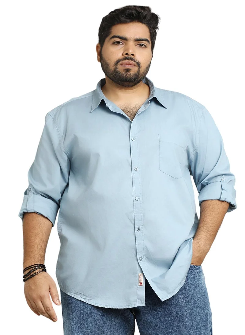 هاي ستار Men's Blue 100% Cotton Solid Pattern Button Down Regular Fit Shirt