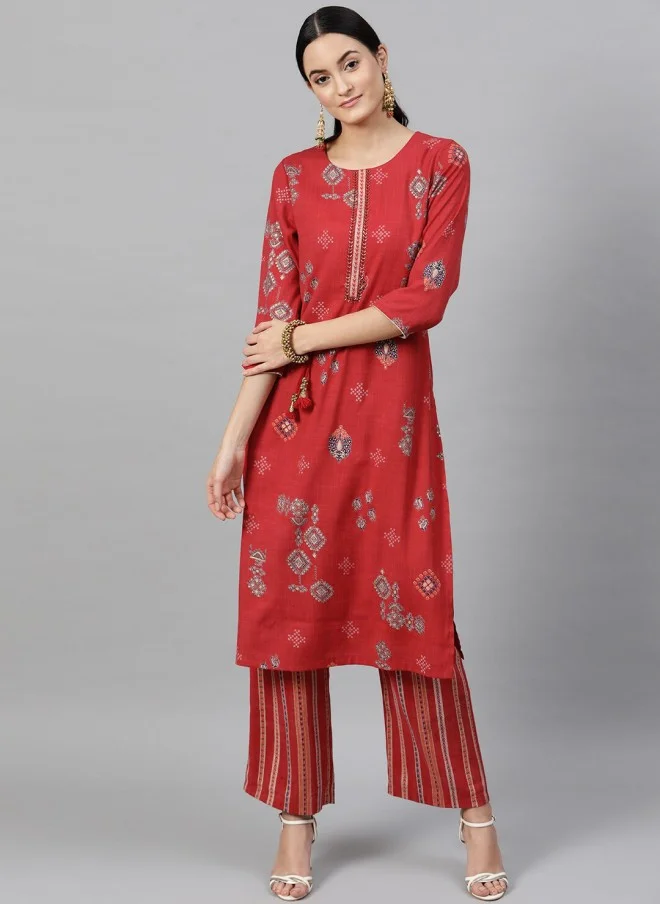 Indo Street Ethnic Motifs Printed Kurta with Palazzos for Women