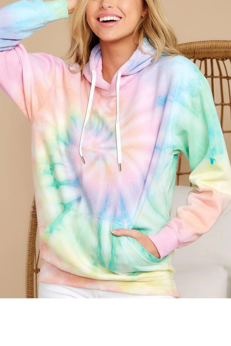 YOCUR Womens Hoodies Sweatshirt Womens Tie Dye Hoodie Thin Sweatshirt Casual Fall Tops Long Sleeve Pocket Pullover Green L - Image 3