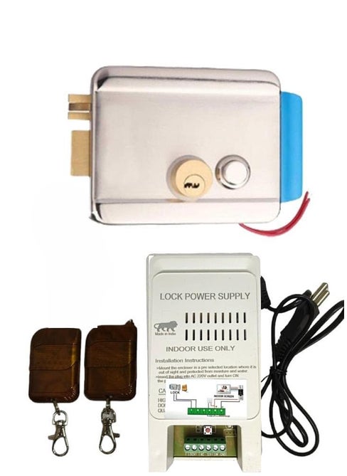 Electronic Door Lock with Lock Power Supply and 2 Remotes RC Power Supply 12V30V DC Smart Connect with Video Door Phone CPPlus for Main Door