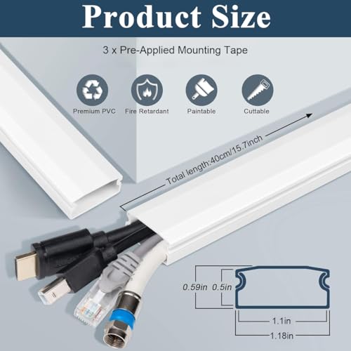 Serplex® 3Pcs Cord Hider 15.7 inches Connectable Cable Hider, One-Cord Cord Covers for Wall, Sliding Cable Cover Raceway, Wire Hiders for Tv on Wall, Wire Covers for Cords, White - Image 2