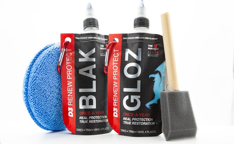 Renew Protect | True Protection, Real Restoration, Ceramic-Hybrid Protectant Kit | Blak & GLOZ 100ml | 4-12 Months Tire, 1-2 Years Trim & Vinyl Protection | Cars, Golf Carts, RVs, and Motorcycle-Safe - Image 1