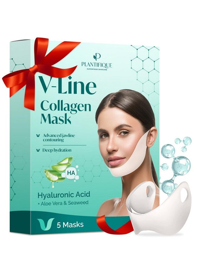 Plantifique - PLANTIFIQUE V-Line Collagen Mask for face 5 PCS, Chin Strap for Women & Men, V Line Lifting Mask with Collagen and Hyaluronic Acid, V Shape Face Tape Chin and Neck Mask for Skin Firming - Image 1